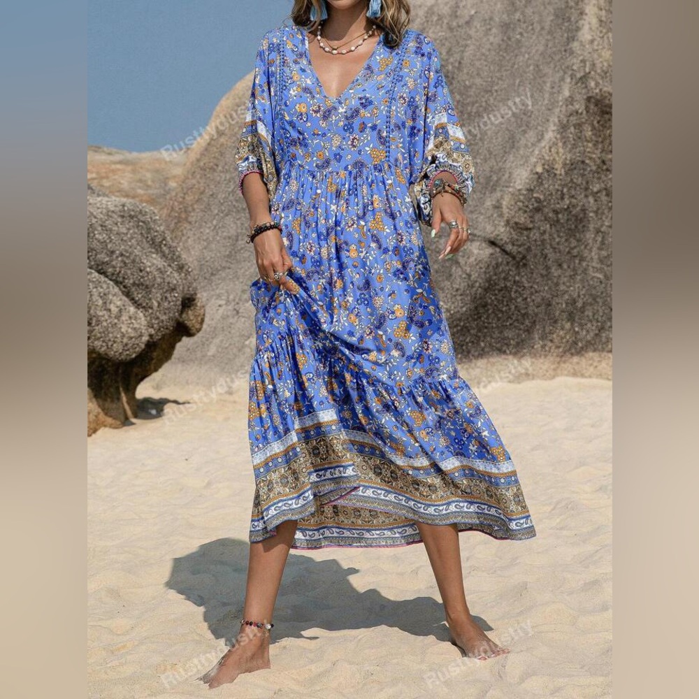 BLUE FLORAL MIDI DRESS